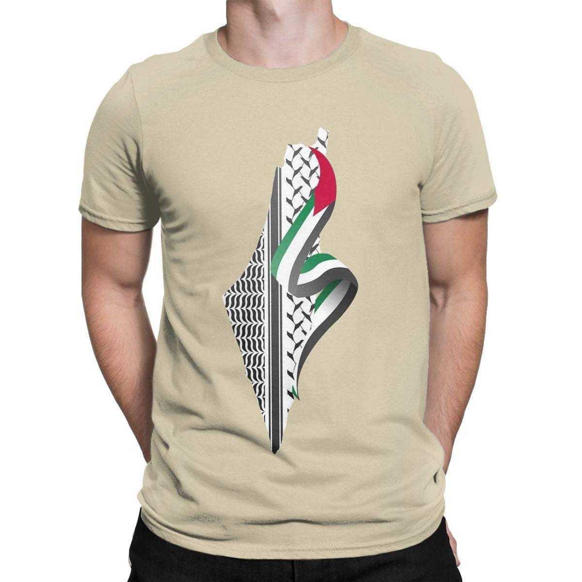 Palestine Map T-shirt Herr rundhalsad T-shirt i bomull Kortärmad T-shirt