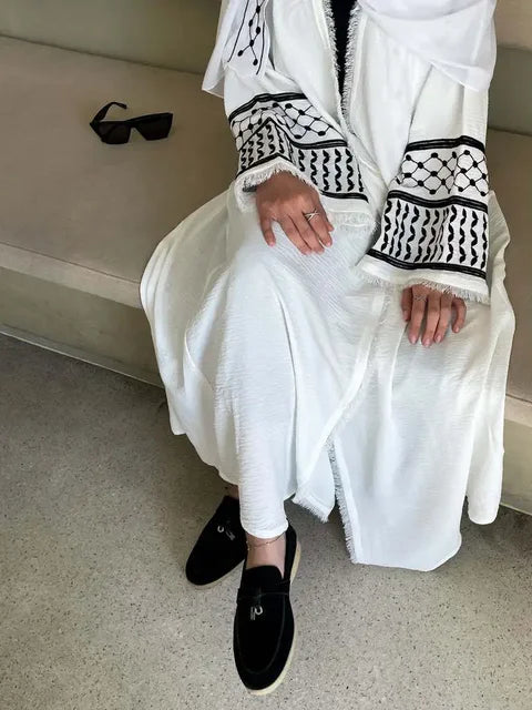 2024 New Soft Crepe Ticking Palestine Kefiyyeh Abaya