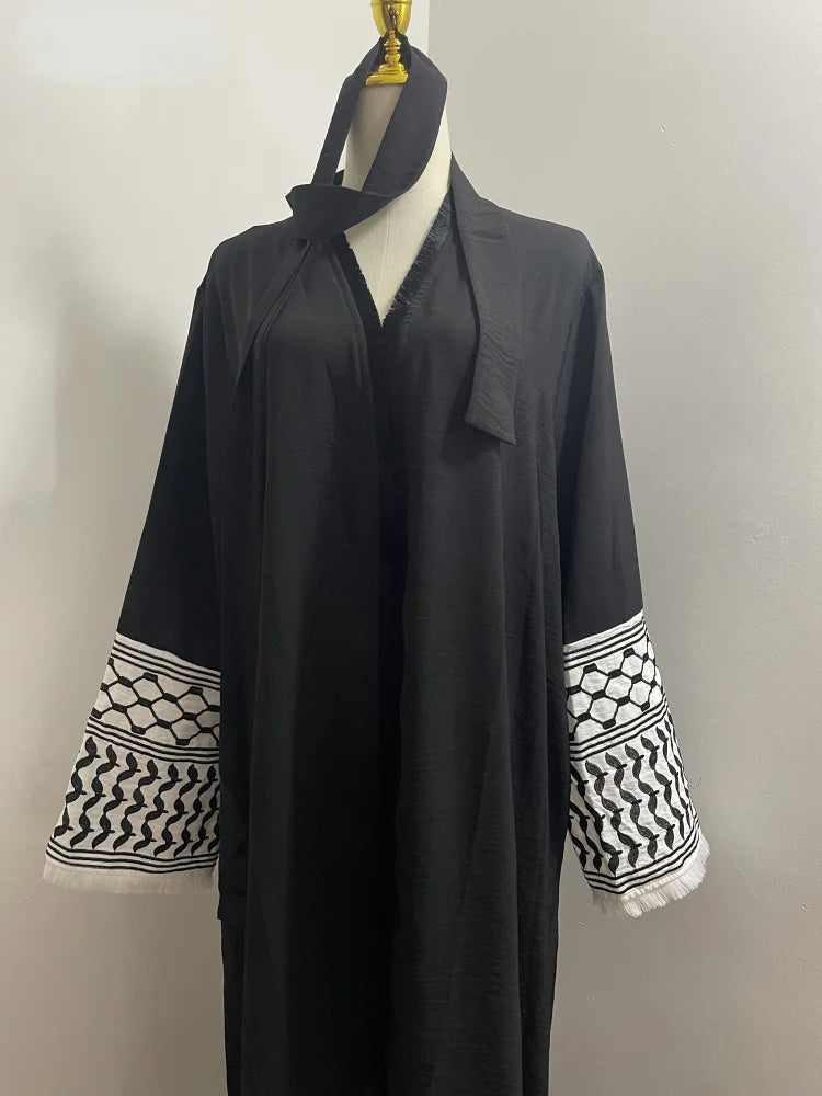 2024 New Soft Crepe Ticking Palestine Kefiyyeh Abaya