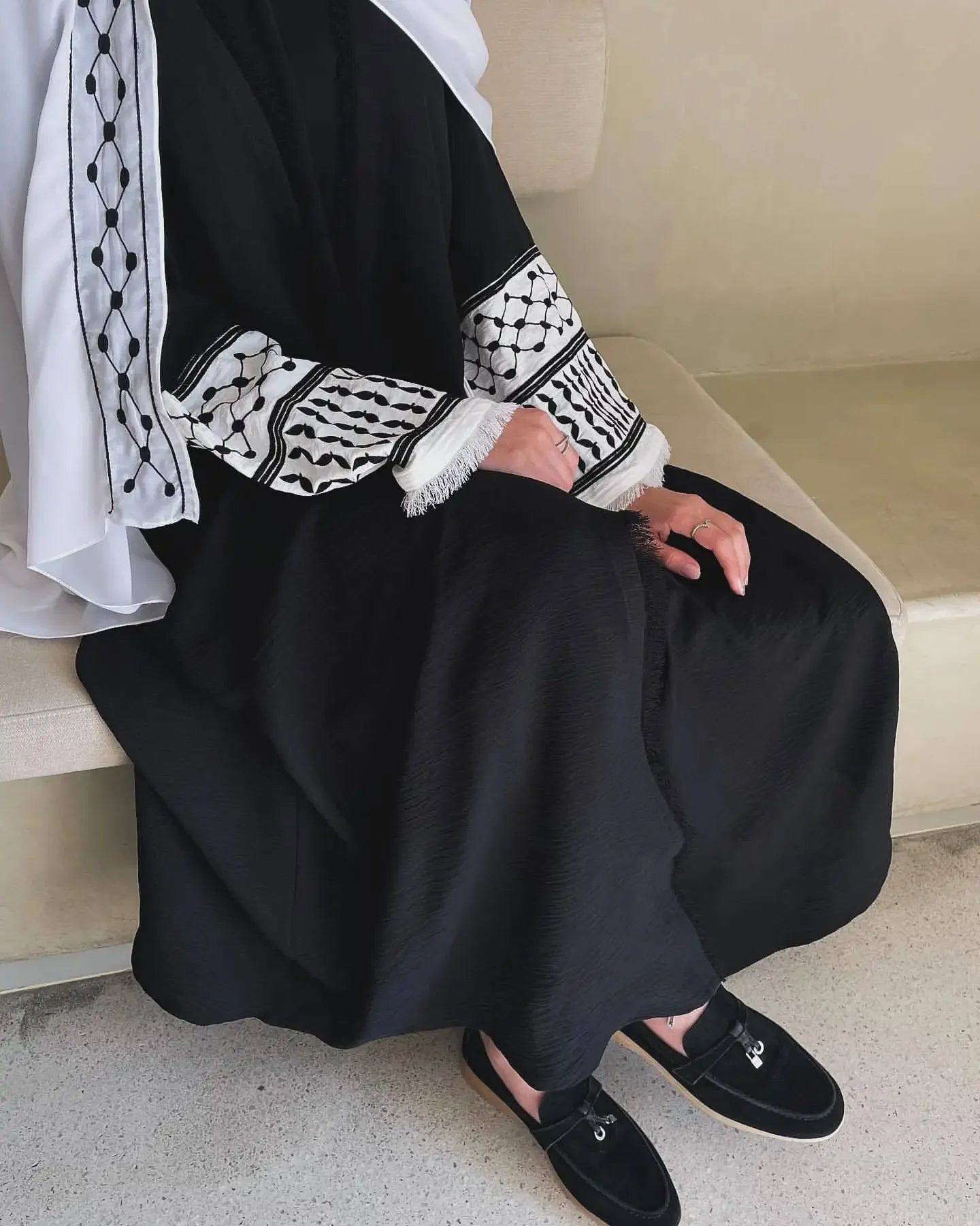 2024 New Soft Crepe Ticking Palestine Kefiyyeh Abaya