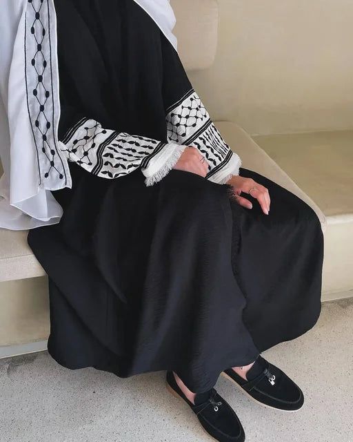 2024 New Soft Crepe Ticking Palestine Kefiyyeh Abaya
