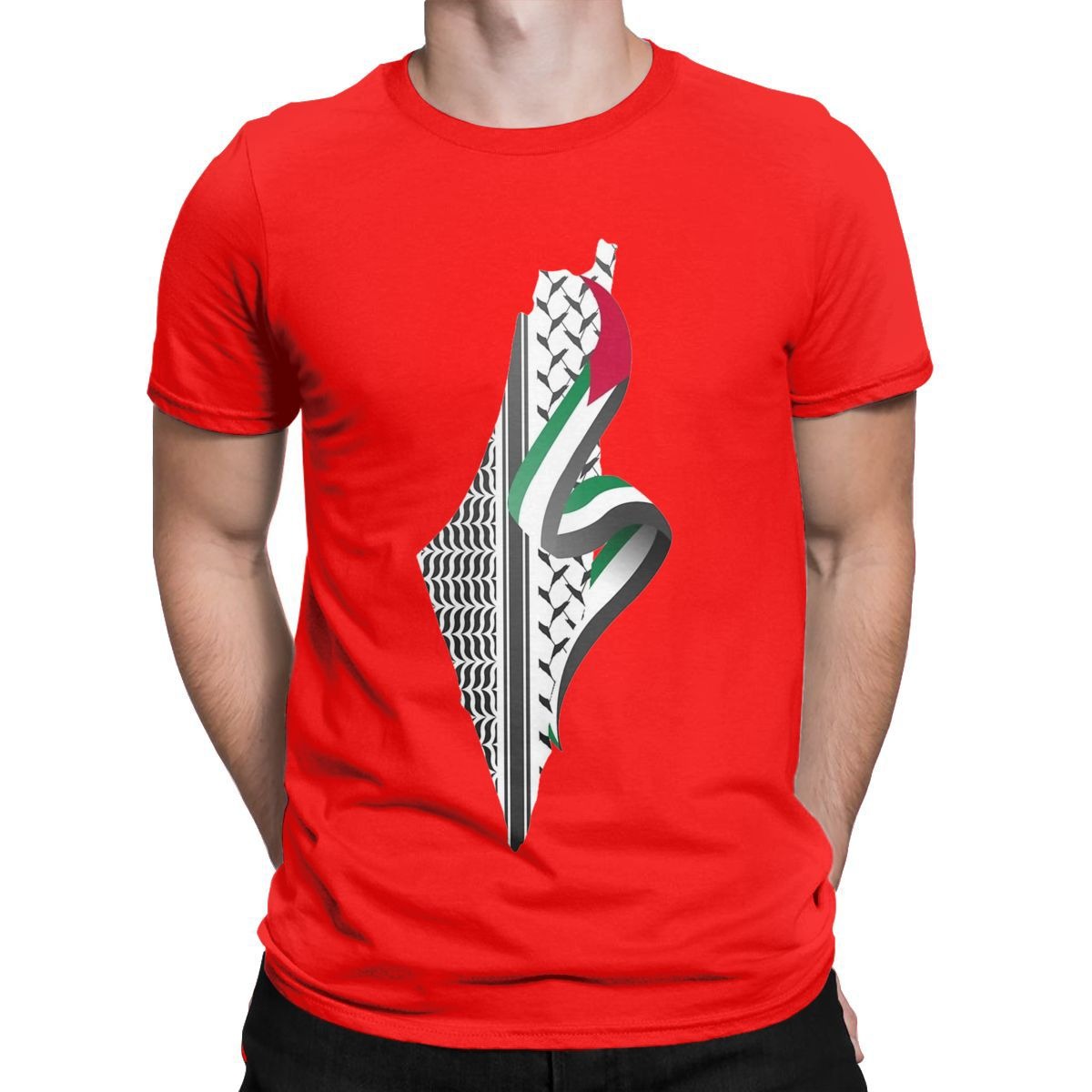 Palestine Map T-shirt Herr rundhalsad T-shirt i bomull Kortärmad T-shirt