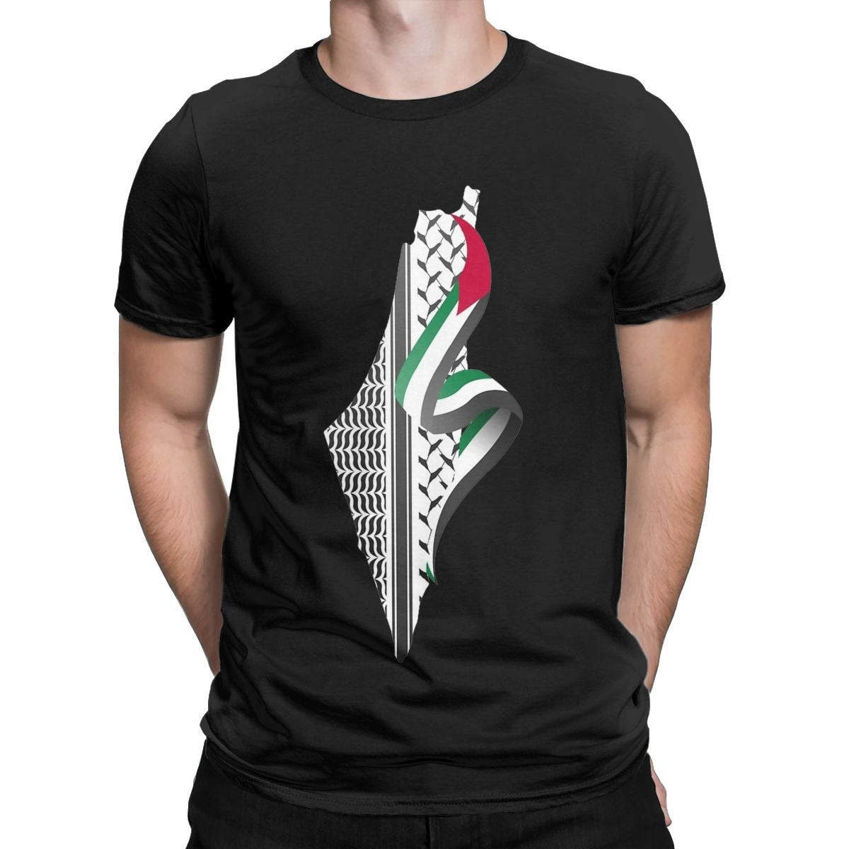 Palestine Map T-shirt Herr rundhalsad T-shirt i bomull Kortärmad T-shirt