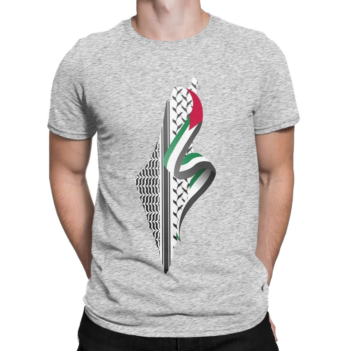 Palestine Map T-shirt Herr rundhalsad T-shirt i bomull Kortärmad T-shirt