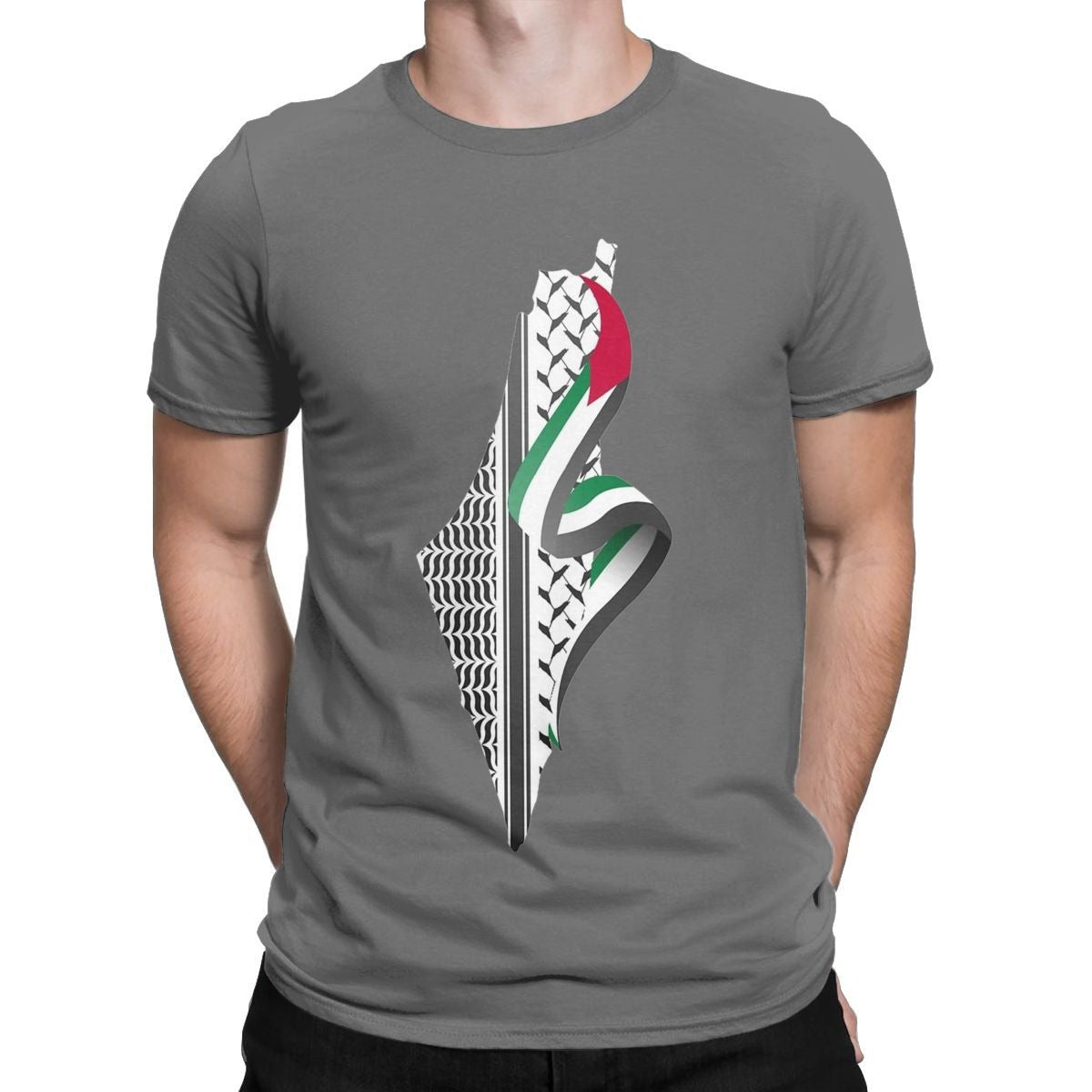 Palestine Map T-shirt Herr rundhalsad T-shirt i bomull Kortärmad T-shirt