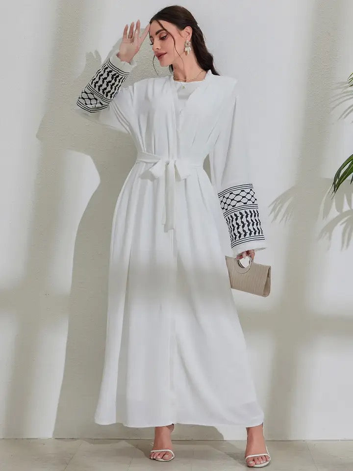 2024 New Soft Crepe Ticking Palestine Kefiyyeh Abaya