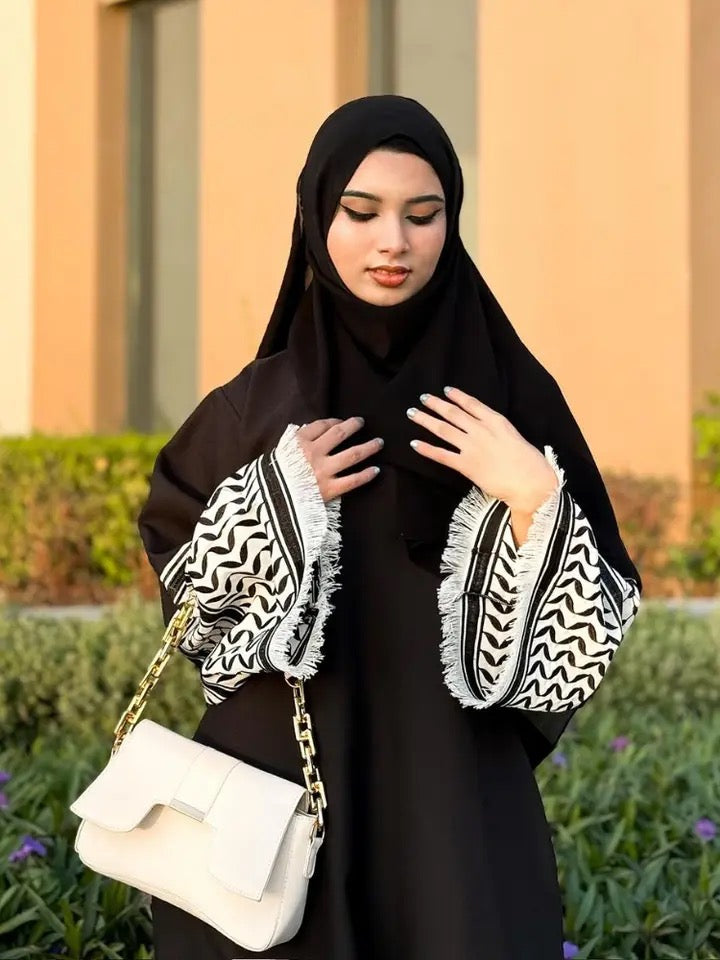 2024 New Soft Crepe Ticking Palestine Kefiyyeh Abaya