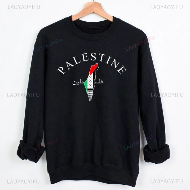 Sweatshirt mit Palästina-Karte, Weiß/Schwarz 