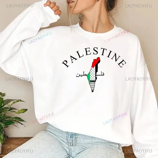 Palestina Karta Tröja Vit/svart