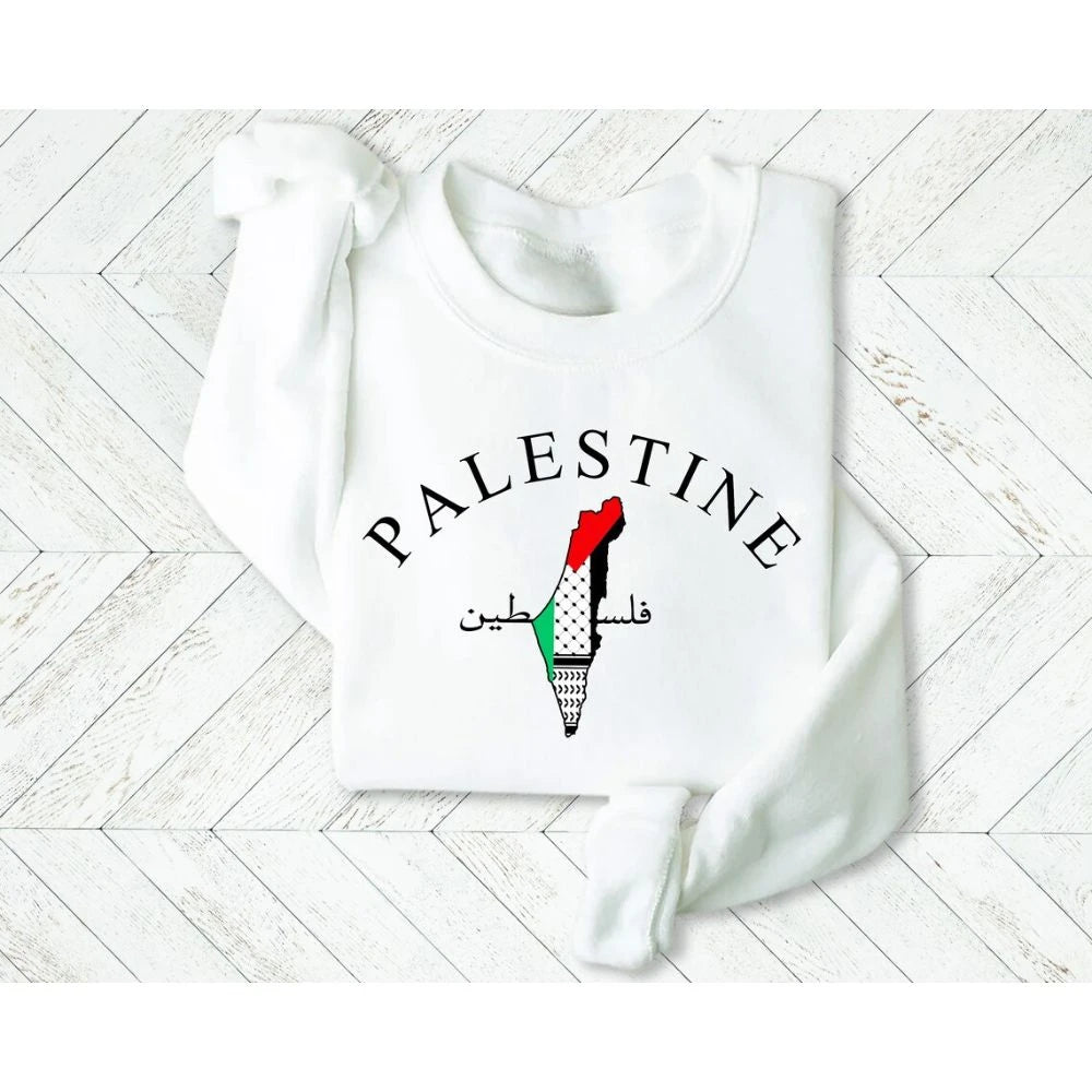 Palestina Karta Tröja Vit/svart